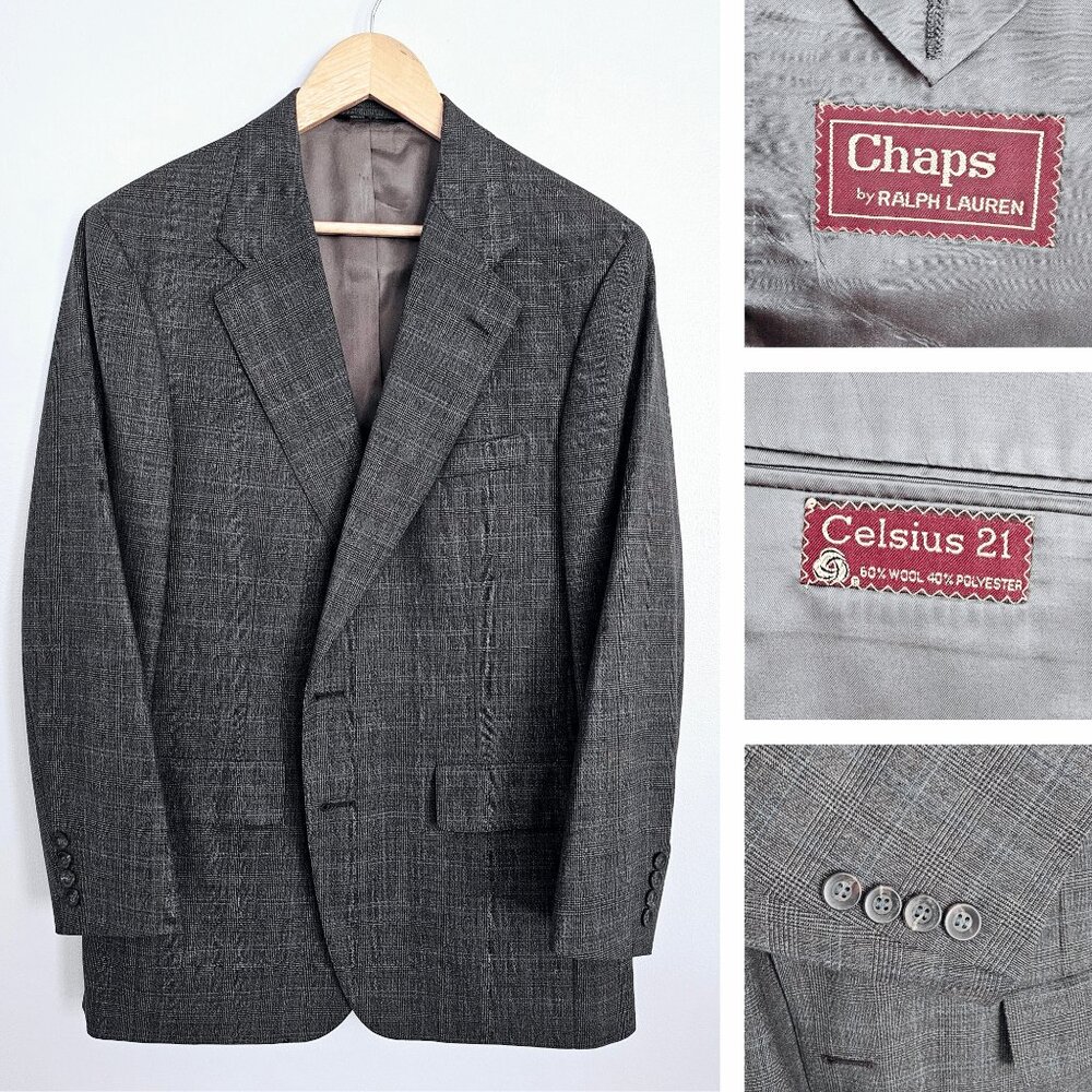 Chaps Ralph Lauren Gray & Blue Plaid Two Button Sport Coat Suit Jacket Blazer
